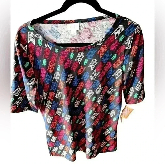 Lularoe large black Gigi short sleeve t shirt multi color arrow quill design. - Picture 5 of 8